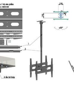 Khung treo thả trần TT02 (32 - 65 inch, mâm đôi treo 2 tivi, dài 768 - 1.118mm)