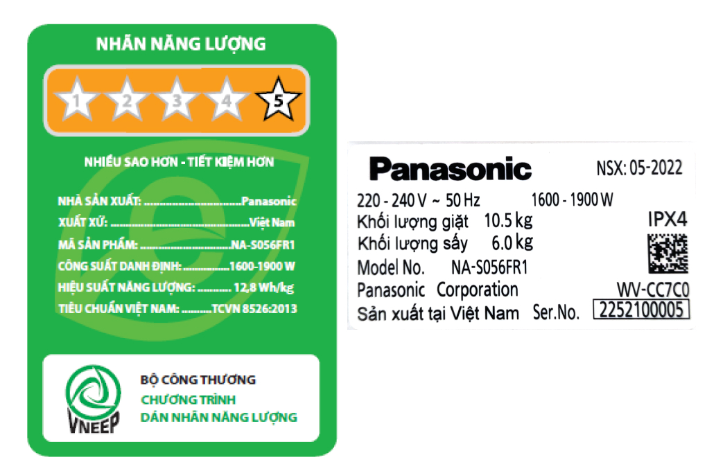 Máy giặt sấy Panasonic Inverter 10.5kg NA-S056FR1BV