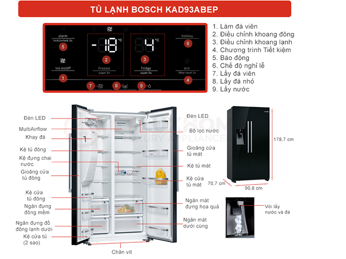 Tủ lạnh side by side Bosch serie 6 KAD93ABEP 562 lít