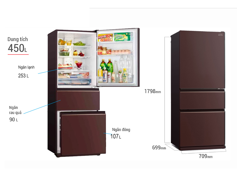 Tủ lạnh Mitsubishi Inverter 450 lít MR-CGX56EP-GBR-V
