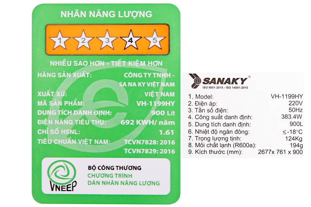 Tủ đông 1 ngăn 3 cánh mở Sanaky VH 1199HY - 900 lít