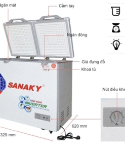 Tủ đông 2 ngăn đông và mát inverter Sanaky VH-4099W4K (280 lít, nắp kính xám)