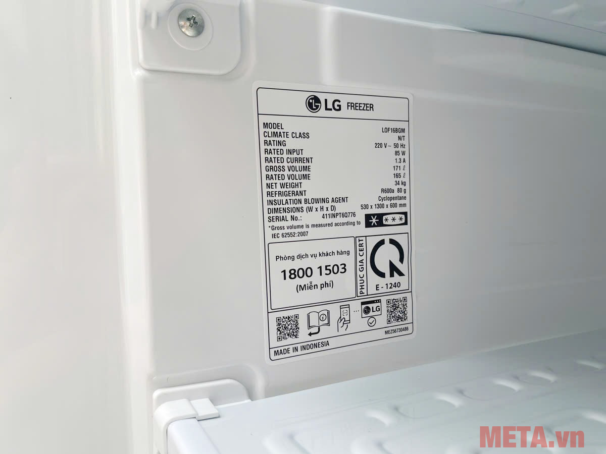 Tủ đông đứng LG 165 lít 1 cửa LOF16BGM