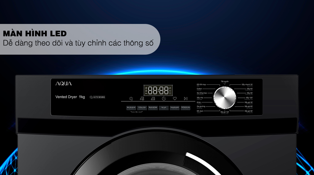 Máy sấy quần áo Aqua AQH-V901K.PS 9Kg sấy nhanh, diệt khuẩn, bảo vệ sợi vải tối ưu